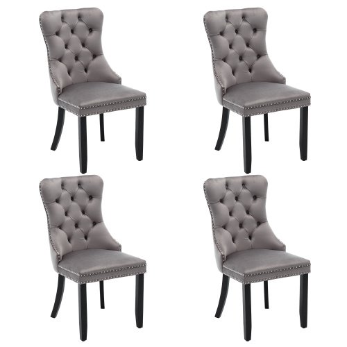 Modern Set Of 4 Upholstered Velvet Dining Chairs, Button Tufted Kitchen Lounge Chairs With Solid Wood Legs, Riveted Trim And Knocker Ring, For Dining Room Living Room,