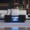 LED Coffee Table For Living Room, Modern Coffee Table With Storage With LED Lights, 2 Tiers And 2 Drawers, Large Living Room Center Tables Black