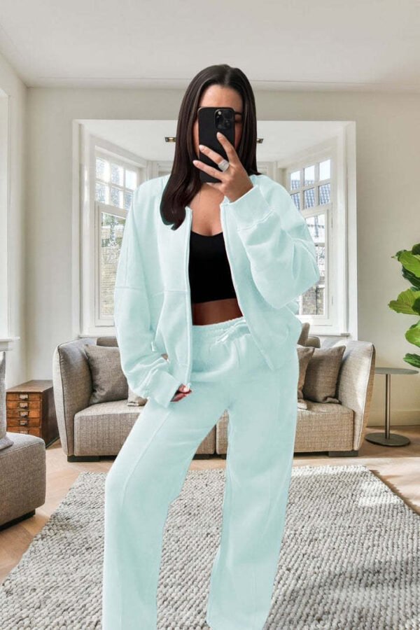 UK Only - Bomber New Style Oversized Fleece Zipper And Wide Leg Tracksuit