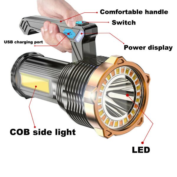 LED Torch USB Rechargeable COB Flashlight Spotlight Camping Light Most Powerful