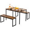 3-Piece Dining Table And Bench Set 4-Person Space-Saving Dinette For Kitchen Patio Outdoor