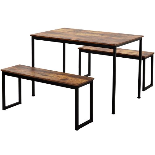 3-Piece Dining Table And Bench Set 4-Person Space-Saving Dinette For Kitchen Patio Outdoor