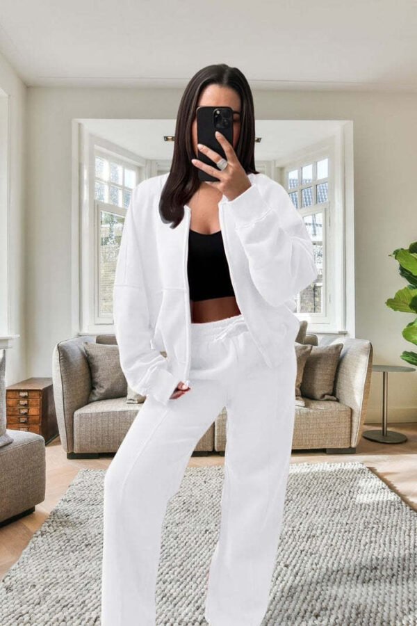 UK Only - Bomber New Style Oversized Fleece Zipper And Wide Leg Tracksuit