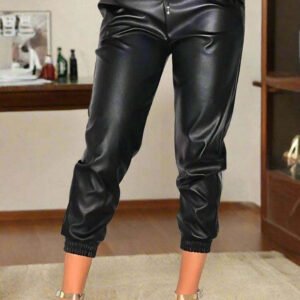UK Only - Wet Look PU Faux Leather Look Tie Up Trouser Joggers