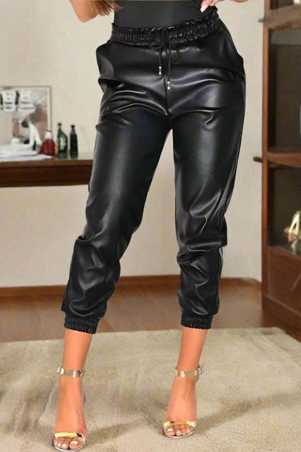 UK Only - Wet Look PU Faux Leather Look Tie Up Trouser Joggers