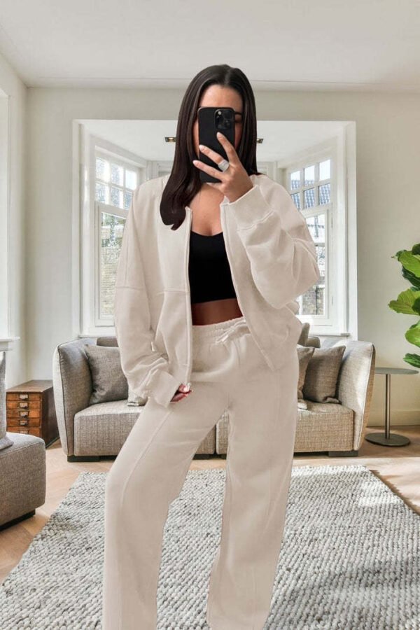 UK Only - Bomber New Style Oversized Fleece Zipper And Wide Leg Tracksuit