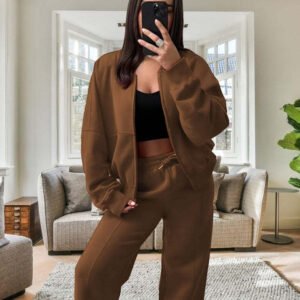 UK Only - Bomber New Style Oversized Fleece Zipper And Wide Leg Tracksuit
