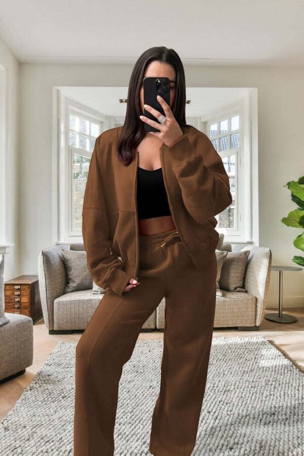 UK Only - Bomber New Style Oversized Fleece Zipper And Wide Leg Tracksuit