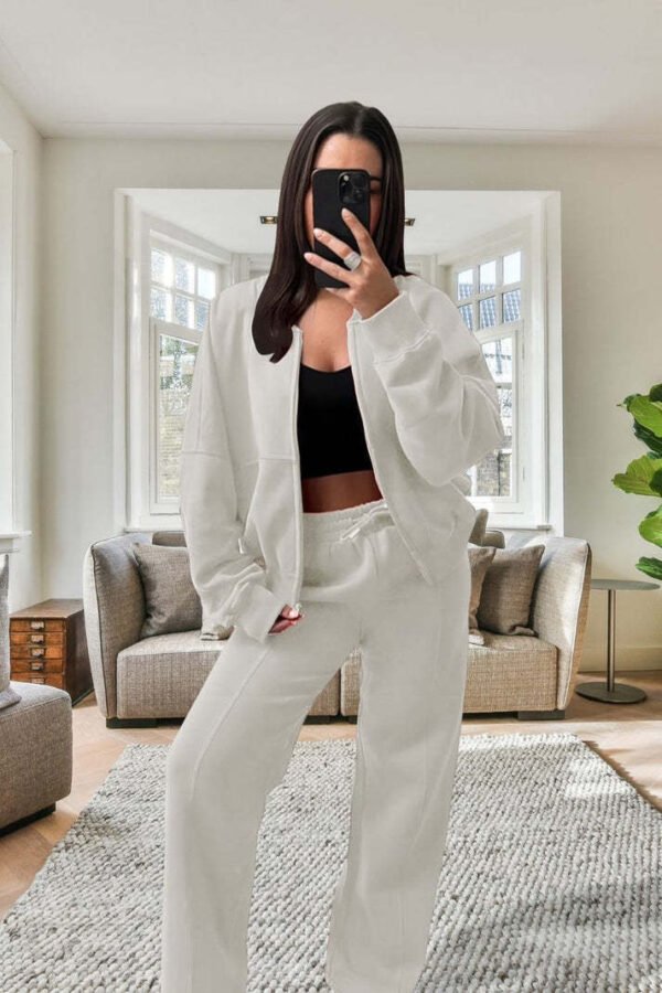UK Only - Bomber New Style Oversized Fleece Zipper And Wide Leg Tracksuit