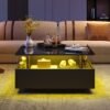 Coffee Table With Storage For Living Room, Modern LED Coffee Table, Square Tea Table With 2 Sliding Drawers Wood Center Table Acrylic Glass Coffee Table