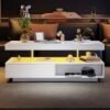 Led Coffee Table With 2 Drawer Storage, High Gloss Coffee Table For Living Room Open Storage Space Centre Table With 16-Color Led Lights,End Table For Home Office Furniture, White