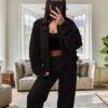 UK Only - Bomber New Style Oversized Fleece Zipper And Wide Leg Tracksuit