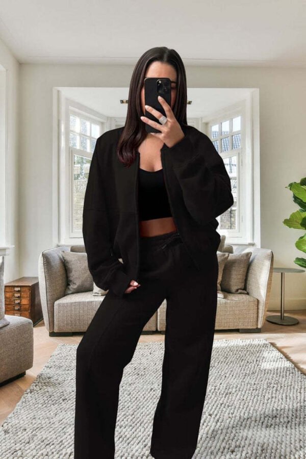 UK Only - Bomber New Style Oversized Fleece Zipper And Wide Leg Tracksuit