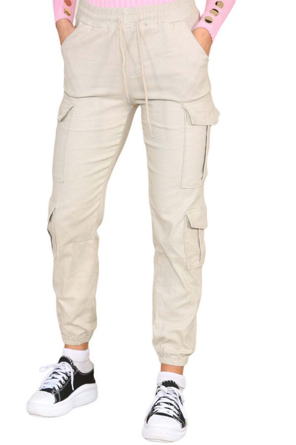 USA Only - Cargo Pockets Pants Women High Waist Cropped Slim Fit Trouser