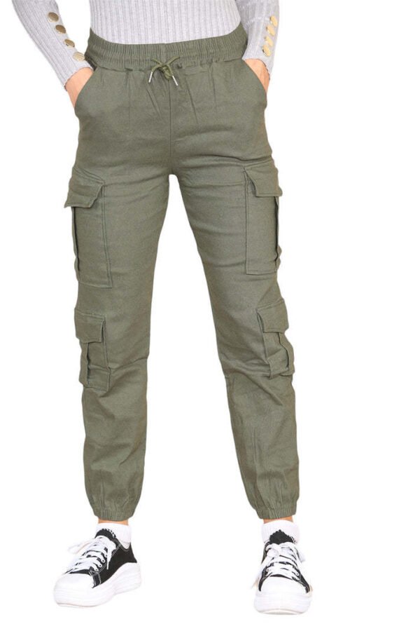 USA Only - Cargo Pockets Pants Women High Waist Cropped Slim Fit Trouser