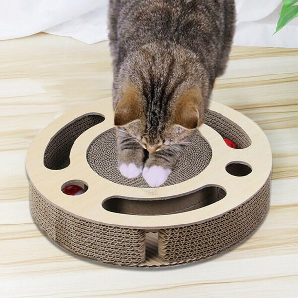 Cat Scratcher Pad Toy 3 In 1 Round Corrugated Scratching Toy With Bell Ball