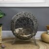 00f82240-5f74-4fb1-a8fe-1cc33da7ab4b.jpg UK ONLY - PawHut Rattan Elevated Cat Bed House Kitten Basket Ball Shaped Pet Furniture W Removable Cushion - Silver-Tone And Grey