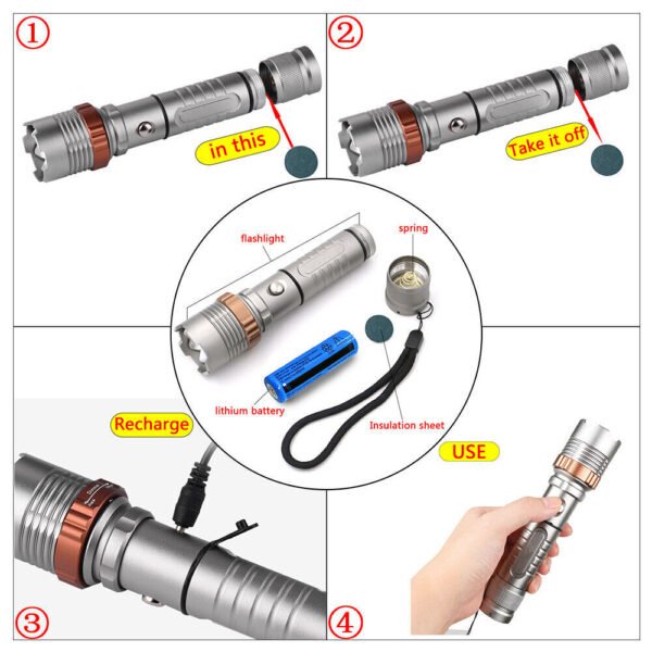 UK ONLY - LED Tactical Flashlight Rechargeable LED Work Light Super Bright Torch Emergency Light Escape Hammer