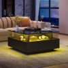 UK ONLY - Coffee Table With Storage For Living Room, Modern LED Coffee Table, Square Tea Table With 2 Sliding Drawers Wood Center Table Acrylic Glass Coffee Table