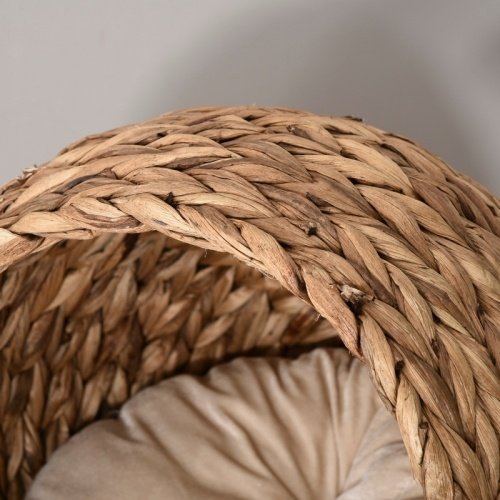 109e373f-edfe-45e5-a0cc-6066a2e74b62.jpg UK ONLY - PawHut Wicker Cat Bed, Raised Rattan Cat Basket With Cylindrical Base, Soft Washable Cushion, 50 X 42 X 60 Cm - Brown