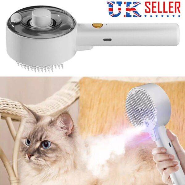 1214538c-e974-49a3-823c-a4125c3b9395.jpg UK ONLY - Promotion 50% off - 4 In 1 Cat Steam Brush Pet Electric Spray Massage Comb Dog Pet Hair Removal Comb