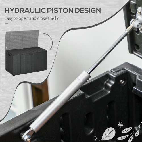 UK ONLY - Outsunny 336 Litre Garden Storage Box, Water-resistant Heavy Duty Double Wall Plastic Container, Extra Large Outdoor Garden Furniture Organizer, Deck Cushion Chest With Wheels And Handles, Black