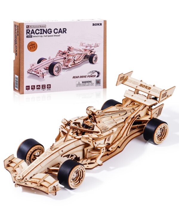 UK ONLY - ROBOTIME 3D Wooden Puzzle Racing Car Model Kits With Mechanical Roaring Engine