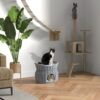 1a97ca5f-ed1f-465c-a431-3145c7850e41.jpg UK ONLY - PawHut 2-Tier Wicker Cat House Elevated Pet Bed Basket Willow Kitten Tower Pet Den. With Washable Cushions 56x37x40cm Grey