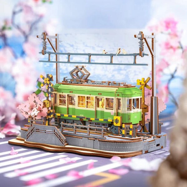 24f7a1d8-f62c-4d44-8d50-d5adee1dfc23.jpg UK ONLY - Rolife Sakura Journey Tram Car 3D Wooden Puzzle Model Toys Teens Gift