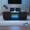 UK ONLY - LED Coffee Table For Living Room, Modern Coffee Table With Storage With LED Lights, 2 Tiers And 2 Drawers, Large Living Room Center Tables Black