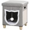 2d60cac4-c42b-4925-b05d-2d9621aa5636.jpg UK ONLY - PawHut Cat House Cave, Cat Bed Cube With Scratching Pad, Soft Detachable & Washable Cushion, Toy Ball, For Indoor Kittens, Grey