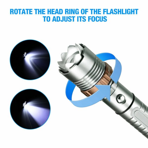 UK ONLY - LED Tactical Flashlight Rechargeable LED Work Light Super Bright Torch Emergency Light Escape Hammer