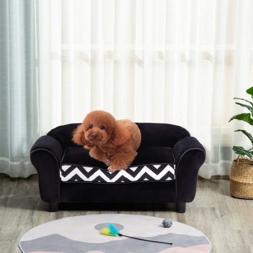 476e3119-3d5c-4296-a8d4-be5ba5aaa207.jpg UK ONLY - PawHut Dog Sofa Bed For XS-Sized Dogs, Cat Sofa With Soft Cushion, Pet Chair Lounge With Washable Cover, Removable Legs, Wooden Frame