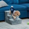 48620dd5-236d-4037-a5c2-4d0858f34ced.jpg UK ONLY - PawHut Three-Step Dog Stairs, With Washable Plush Cover, For High Bed Sofa, Dog Stairs For Small Dog And Cat - Light Grey