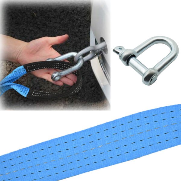 UK ONLY - 8T 16' 5M Tow Rope Heavy Duty Towing Pull Strap Road Recovery Two Shackles Chain