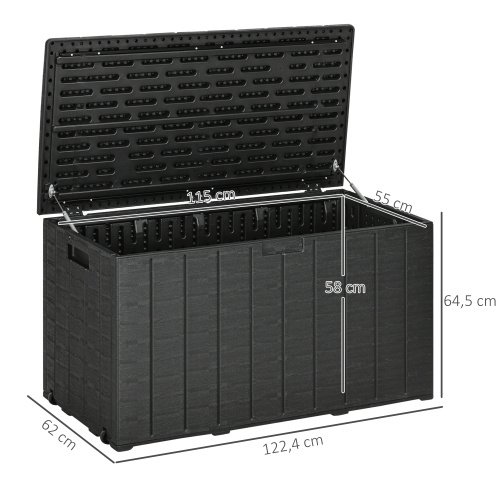 UK ONLY - Outsunny 336 Litre Garden Storage Box, Water-resistant Heavy Duty Double Wall Plastic Container, Extra Large Outdoor Garden Furniture Organizer, Deck Cushion Chest With Wheels And Handles, Black