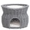 52201fcc-10b7-4e50-b2e8-bb656fd33780.jpg UK ONLY - PawHut 2-Tier Wicker Cat House Elevated Pet Bed Basket Willow Kitten Tower Pet Den. With Washable Cushions 56x37x40cm Grey