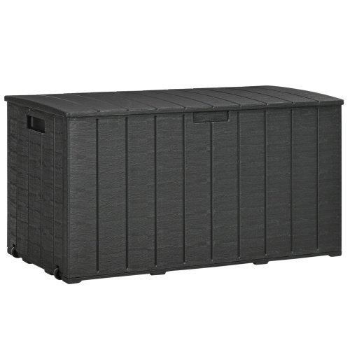 UK ONLY - Outsunny 336 Litre Garden Storage Box, Water-resistant Heavy Duty Double Wall Plastic Container, Extra Large Outdoor Garden Furniture Organizer, Deck Cushion Chest With Wheels And Handles, Black