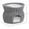55f10162-ae70-4cfb-8cdd-23d30c862179.jpg UK ONLY - PawHut 2-Tier Wicker Cat House Elevated Pet Bed Basket Willow Kitten Tower Pet Den. With Washable Cushions 56x37x40cm Grey