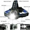UK ONLY - LED Headlamp Rechargeable Head Torch Zoom Headlight Super Bright Flashlight 3 Modes Work Light With 2 Li-ion Batteries 2 Charger