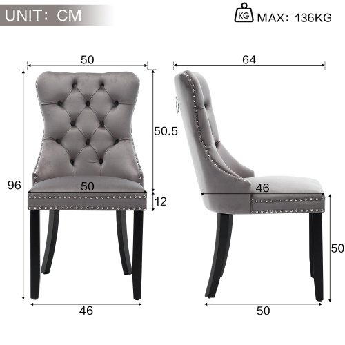 5af9921f-1208-40df-a820-a9b7f9d0a9dd.jpg UK ONLY - Modern Set Of 4 Upholstered Velvet Dining Chairs, Button Tufted Kitchen Lounge Chairs With Solid Wood Legs, Riveted Trim And Knocker Ring, For Dining Room Living Room,