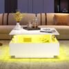 UK ONLY - Coffee Table With Storage For Living Room, Modern LED Coffee Table, Square Tea Table With 2 Sliding Drawers Wood Center Table Acrylic Glass Coffee Table