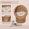 6ebfa2c5-9b1a-4f8e-b623-dbb9ec970627.jpg UK ONLY - PawHut Wicker Cat Bed, Raised Rattan Cat Basket With Cylindrical Base, Soft Washable Cushion, 50 X 42 X 60 Cm - Brown