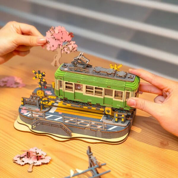 7624ddf8-8ee5-4947-85c3-dfc5d622de93.jpg UK ONLY - Rolife Sakura Journey Tram Car 3D Wooden Puzzle Model Toys Teens Gift