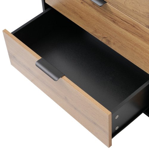 UK ONLY - Sideboard Cabinet Dresser With 6 Drawers And 2 Open Shelves ,Amber Glass Chest Of Drawers, Anti-tip,Dressing Table For Living Room, Bedroom, And Children's Room, 120 X 40 X 80 Cm, Oak