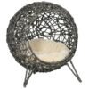 9cbeedb2-eb97-4d72-a641-914ac21a5838.jpg UK ONLY - PawHut Rattan Elevated Cat Bed House Kitten Basket Ball Shaped Pet Furniture W Removable Cushion - Silver-Tone And Grey