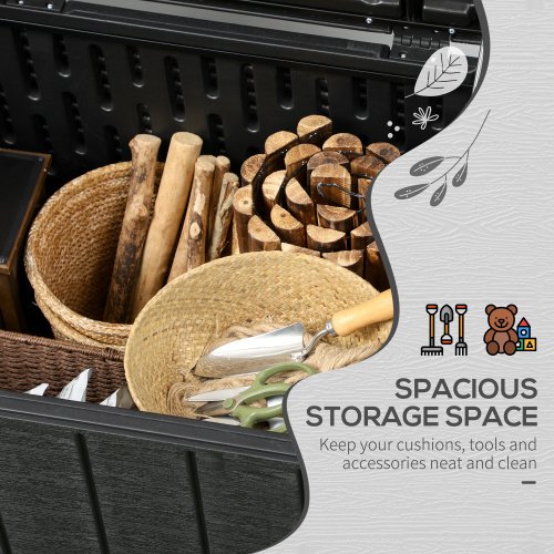 UK ONLY - Outsunny 336 Litre Garden Storage Box, Water-resistant Heavy Duty Double Wall Plastic Container, Extra Large Outdoor Garden Furniture Organizer, Deck Cushion Chest With Wheels And Handles, Black