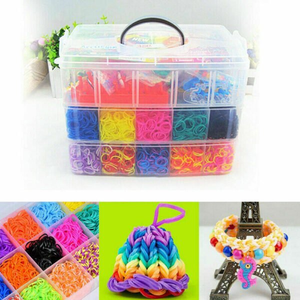 UK ONLY - 15000Pcs Kit Box   Rubber Loom Bands Children Mult-color Make Woven Bracelet