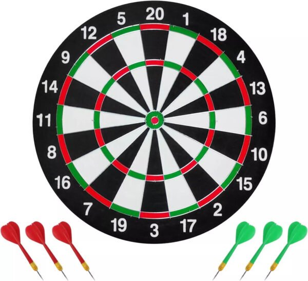 UK ONLY - SIZE 17  DARTBOARD SET 6 DARTS  FAMILY DART BOARD GAME ADULTS KIDS XMAS