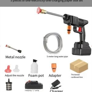 UK ONLY PROMOTION - Cordless Electric High-Pressure Car Washer UK Standard With 2 Batteries And 1 Charger, 13L Bucket And Wash Towel